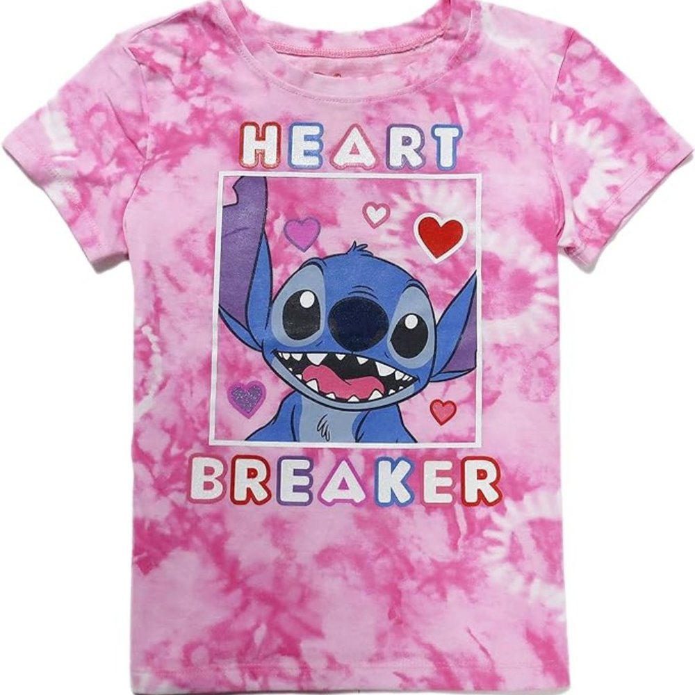 Disney Girls Lilo and Stitch Heart Breaker Tie Dye T-Shirt Size XXL 18 Pink